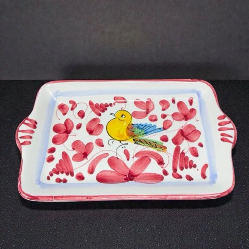 Hand Painted‎ Deruta Italian Pottery Rectangular Dish Plate Tray Folk Art Italy